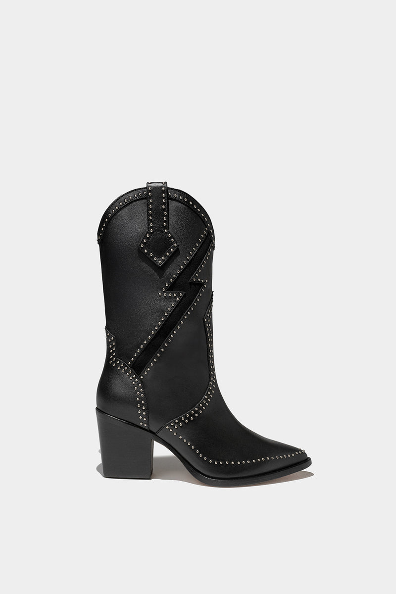 botas negras de piel estilo western