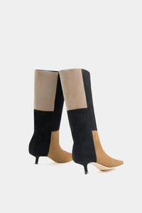 Bota de tacón kitten en ante con efecto bloque de colores neutros, look otoñal